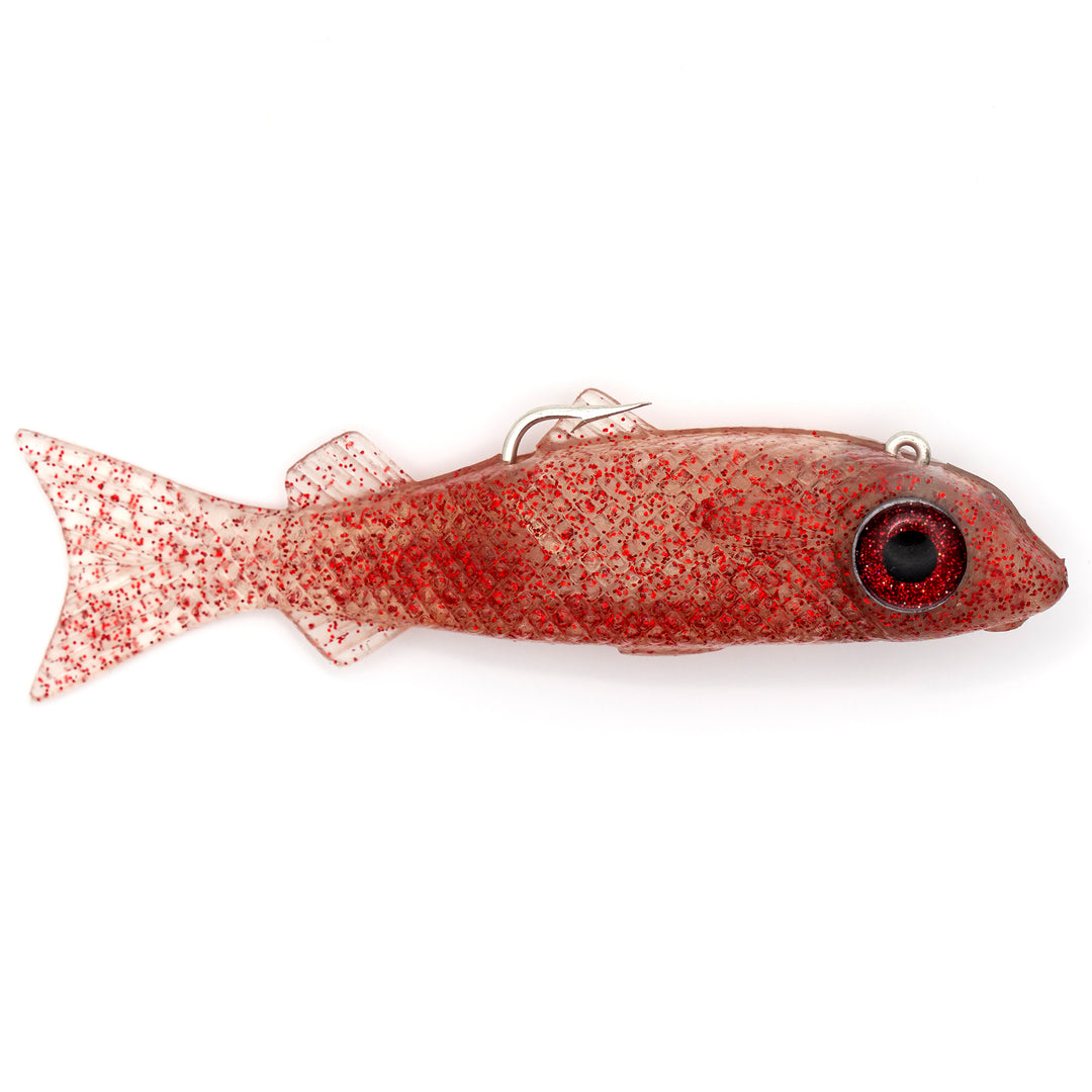 DOA Jerk Bait 3.5 BLACK & RED GLITTER Paddle Tail Soft Baitfish